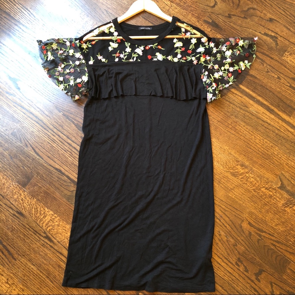 Sweet Claire Black Dress with Floral Tulle Sz S